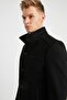 Men's Black Quilted Lined Wool Blended Cashmere Coat - 4