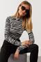 Women's Ecru-Black Half Turtleneck Zebra Pattern Blouse LPP1133 - 2
