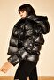 Women's Black Hooded Leather Coat 2053 10151001 - 3
