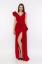 One Shoulder Ruffle Slit Dress