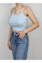 Women's Blue Ribbed Crop T-Shirt - 2