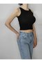 Women's Black Ribbed Halter Neck Sleeveless Crop T-Shirt