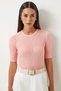 Women's Pink Lightweight See-Through Knitwear Blouse Fn03210