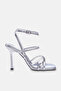 Metallic Silver Banded Square Toe Women's 10 cm Heeled Sandals Takss24To00003 - 5