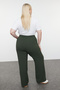 Green Elastic High Waist Pleated Wide Leg Woven Pants Tbbss22Pl0448 - 5
