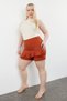 Brown High Waist Wide Leg Shorts-Skirt TBBSS24AP00018 - 2