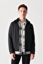 Men's Anthracite Hooded Collar Coat with Side Pockets A12y6047 - 4