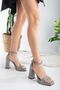 Women's Square Toe Platform Sandals Platinum Silvery Single Strap Shoes