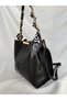 Women's Black Separated Scarf, Zipper and Snap Closure Soft Leather Shoulder Crossbody Bag with Chain Detail - 8