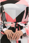 60415-01 Model Pink Black Viscose Dress - Patterned and Belted - 4