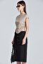 2494 Beige Blouse with Plunging Neck and Gathered Sides - 3