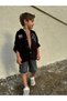 Boy's Seasonal Cotton Paw Dog Embroidered Black Shirt T-Shirt Set of 2 - 3