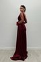 Satin Fabric Sleeves with Frills Beaded Mermaid Dress - BURGUNDY - 5