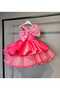 One-Shoulder Stone-Embellished Bow-Detail Fuchsia Dress