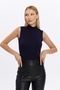Women's Navy Blue Stand Collar Sleeveless Blouse - 2