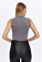 Women's Anthracite Gray Stand Collar Sleeveless Blouse - 7