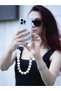 iPhone 14 Pro Max Compatible Design Phone Case - Stone Detailed Phone Strap - 5