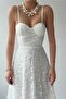 White Lined Lace Fabric Midi Dress with Chest Padding and Guipure Detail and Adjustable Straps 271 - 6