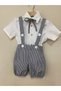 Houndstooth Short Buttoned Salopet, White Shirt, Bow Tie Set Baby Kids Clothing Boys And Girls Holiday - 5