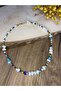 Colorful Trapezoid Pearl and Evil Eye Bead Detailed Sand Bead Pearl Necklace - 6