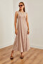 Women's Beige Striped Long Loose Dress Elb- 19001075 - 2