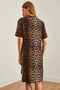 Women's Leopard Black Judge Collar Button Detailed Mini Woven Dress Elb-19002224 - 7
