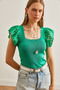 Women's Green Sleeveless Square Square neck Knit Blouse BLZ-19002699