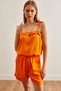 Women's Orange Sling Tie Waist Lace up Shorts Jumpsuit Tlm- 19000153 - 5