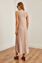 Women's Beige Striped Long Loose Dress Elb- 19001075 - 7
