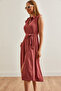 Women's Rose Pink Belted Pocketed Shirt Dress ELB-19002214 - 4