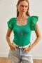 Women's Green Sleeveless Square Square neck Knit Blouse BLZ-19002699 - 3
