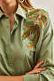 Leaf Mold Green Embroidered Oversize Women's Shirt - GML-19001228 - 7