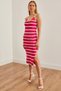 Women's Fuchsia Strap so Slit Striped Knitwear Dress Elb- 19002163