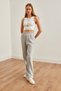Women's Gray Elastic Waist Muslin Trousers with Pockets Pnt-19000279 - 5