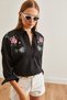 Women's Lilies Black Embroidery Detail Oversize Woven Shirt Gml- 19001228 - 4