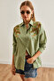 Leaf Mold Green Embroidered Oversize Women's Shirt - GML-19001228 - 3