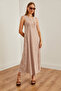 Women's Beige Striped Long Loose Dress Elb- 19001075 - 3