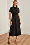 Black Leopard Print Long Dress for Women - Deep Cut and Lace-up ELB-19002213