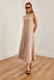 Women's Beige Striped Long Loose Dress Elb- 19001075 - 5
