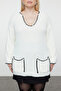 Ecru Stitching Detail V-Neck Sweater Tbbaw25An00005 - 3