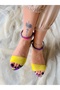 Eliza Yellow Suede and Snake Leather Detailed Strap Heel Shoes Sandals - 6
