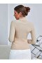 Sand Beige Cotton Turtleneck Camisole Ribbed Slimfit Turtleneck Sweater - 5
