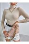 Sand Beige Cotton Turtleneck Camisole Ribbed Slimfit Turtleneck Sweater - 6