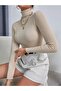 Sand Beige Cotton Turtleneck Camisole Ribbed Slimfit Turtleneck Sweater - 3
