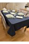 Navy Blue Cotton Linen Tablecloth - Liquid Resistant, Care Free