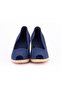 Authentic Handmade Open Toe Wedge Heel Heel Navy Linen Woven Shoes - 2