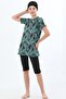 Green Leaf Digital Pattern Children's Half Sleeve Swimsuit Micro Water Repellent Children's Swimsuit with Tights Children's Swimsuit - 5