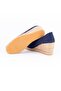 Authentic Handmade Open Toe Wedge Heel Heel Navy Linen Woven Shoes - 5