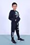 X Printed Kangaroo Pocket Hooded Boy's Bottom-Top Tracksuit Set - 2