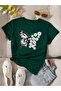 Women's Nefti Green Butterfly Daisy Printed Oversize T-Shirt